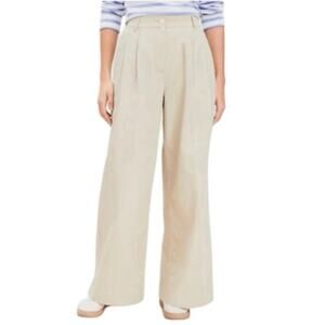Loft Cotton Poplin Wide Leg Double Pleated Trousers Size 14 NWT Preppy Coastal